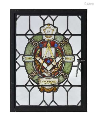 Two stained glass and leaded window panels