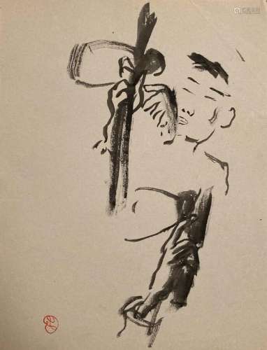 Jean LAUNOIS (1898-1942)
Guerrier Ka
Lavis avec cachet du mo...