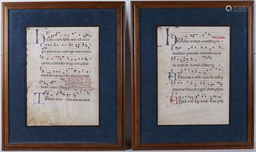 2 Illuminated Hymnal Manuscript Pages