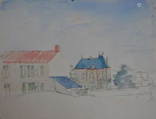 ECOLE FRANCAISE du XXème
Maisons
Aquarelle
24 x 31 cm (piqûr...