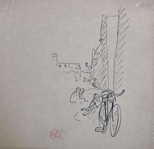 Jean LAUNOIS (1898-1942)
La bicyclette
Encre avec cachet du ...