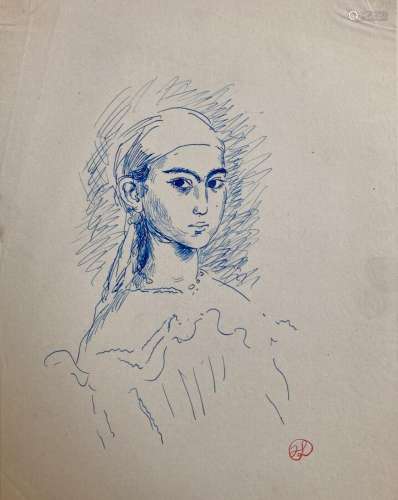 Jean LAUNOIS (1898-1942)
Portrait de jeune femme au fichu
En...