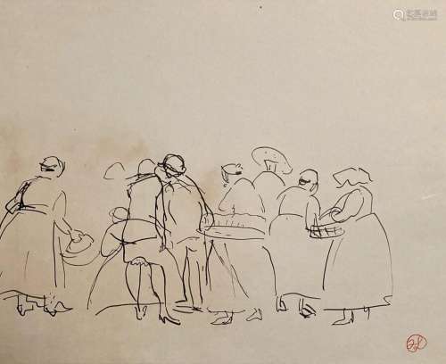 Jean LAUNOIS (1898-1942)
Scène de marché
Encre avec cachet d...