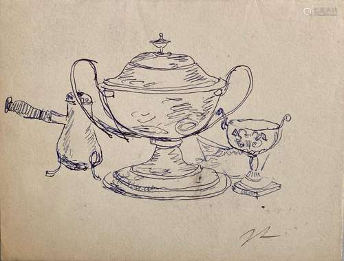 Jean LAUNOIS (1898-1942)
Nature morte 
Encre monogrammée en ...