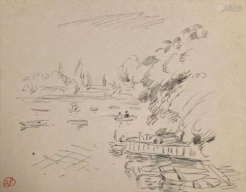 Jean LAUNOIS (1898-1942)
Pêche sur la rivière
Encre avec cac...