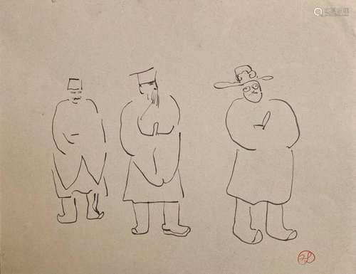 Jean LAUNOIS (1898-1942)
Trois personnages
Encre avec cachet...