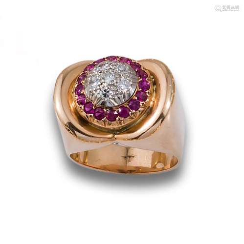 RING, 1940S, IN PINK GOLD AND DIAMONDS