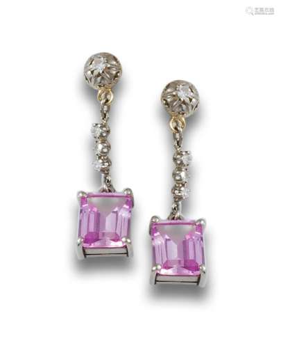 LONG EARRINGS PLATINUM PINK DIAMONDS FR