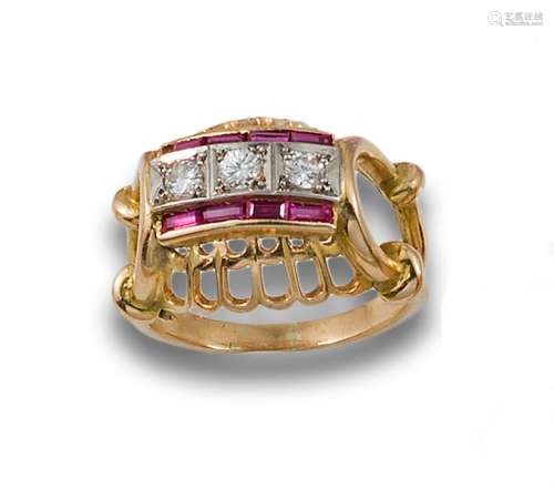 RING, 1940S, IN GOLD, DIAMONDS AND SYNTHETIC RUBIES