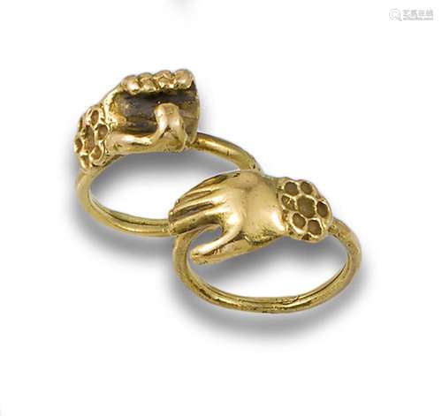 TWO YELLOW GOLD HAND RINGS