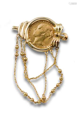 18 kt. yellow gold brooch-pin consisting of a 1 sovereign co...