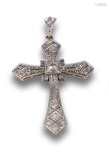 Art Deco pendant cross in 18 kt. rose gold with a platinum s...