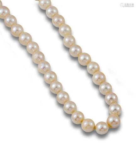 Necklace made up of 70 cultured pearls and zircons.