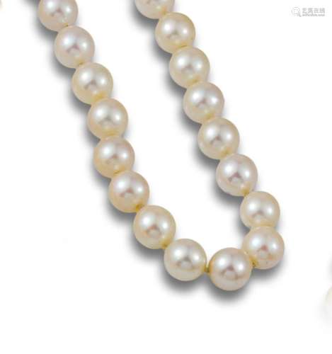 Long necklace made of 83 cultured pearls.