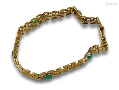 18kt yellow gold bracelet with cabochon emeralds and brillia...