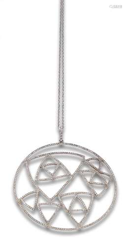 Pendant in 18 kt. white gold formed by an openwork circle st...