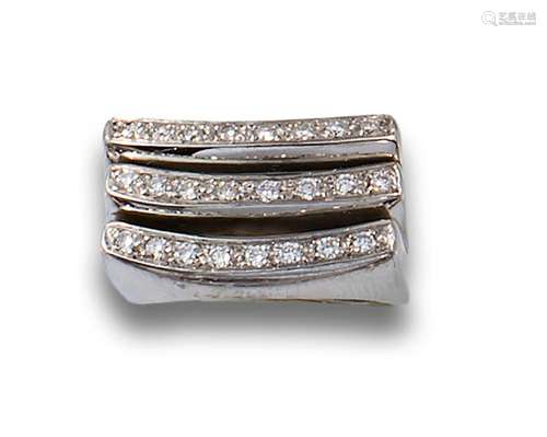 18kt. white gold triple band ring with diamonds