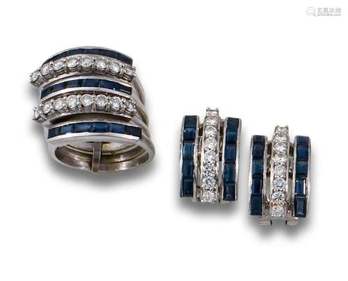 Set comprising earrings and ring in 18kt white gold, central...