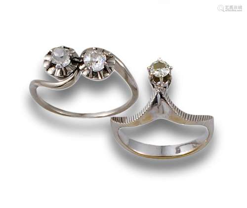 "You and me" ring and solitaire in 18k white gold ...