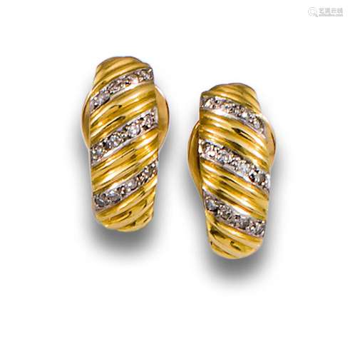 18kt yellow gold creole earrings with rows of brilliant-cut ...