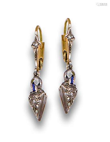 Earrings, Art Deco style, platinum settings, diamonds and sy...