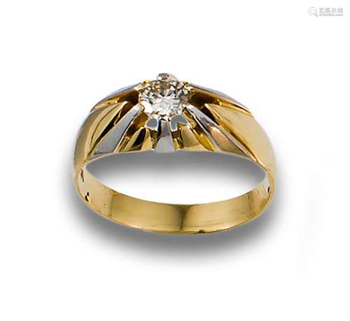 Men's 18kt yellow gold ring diamond.