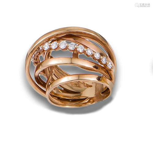 18kt. rose gold bombé ring with brilliant-cut diamonds.