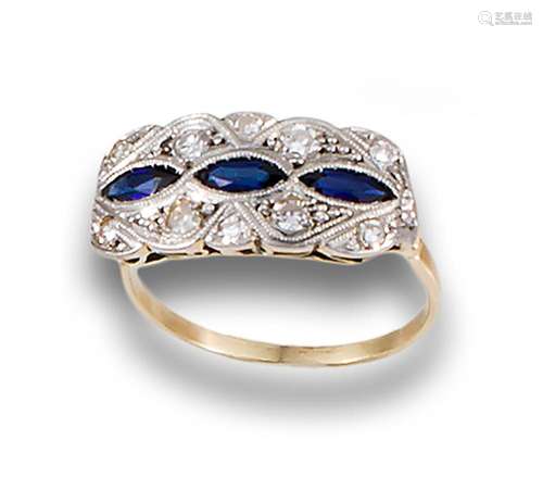 Art Deco gold with platinum with synthetic marquise sapphire...