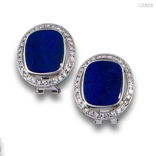 18kt white gold earrings made up of a lapis lazuli with diam...