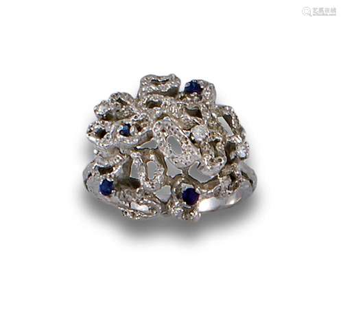 WHITE GOLD RING WITH DIAMONDS AND SAPPHIRES