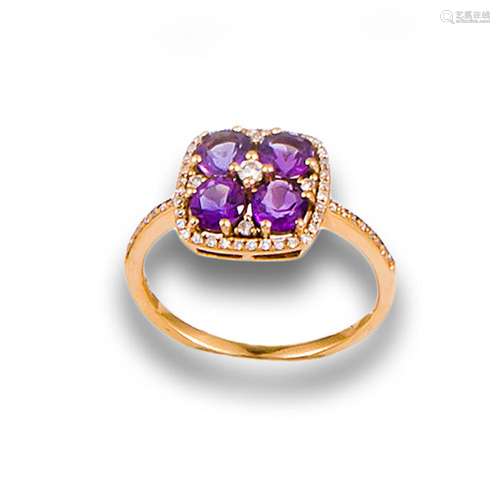 AMETHYSTS, ROSE GOLD AND DIAMONDS RING