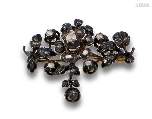 19TH C. BROOCH WITH ROSE-CUT DIAMONDS