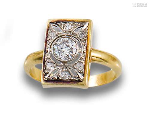 RECTANGULAR YELLOW GOLD DIAMOND RING