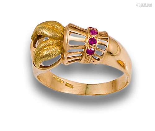 RING CHEVALIER RING LEAVES SYNTHETIC RUBIES