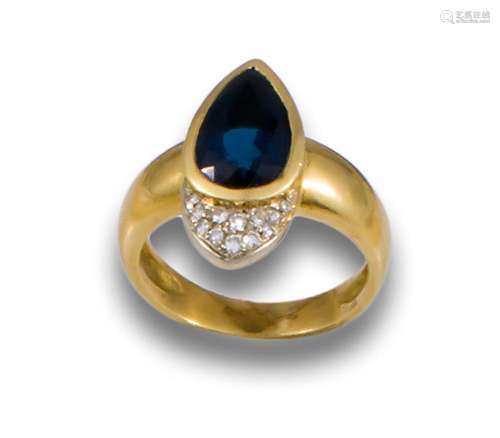 RING BLUE TOURMALINE, DIAMONDS, GOLD