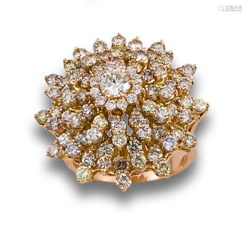 LARGE BRILLIANT-CUT FLOWER RING, GOLD