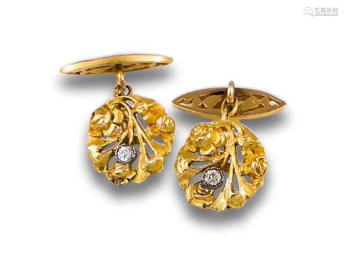 ART NOUVEAU CUFFLINKS IN YELLOW GOLD AND DIAMONDS