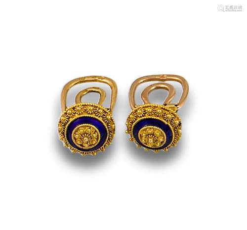 CHARROS CUFFLINKS, YELLOW GOLD AND ENAMEL