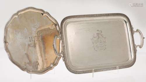 Rectangular tray with side handles. Heraldic motif