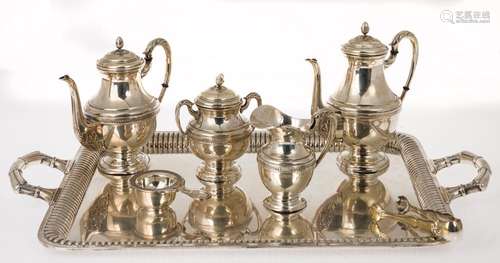 Silver tea set + hen tray