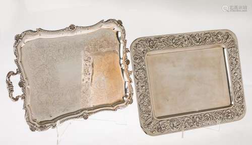 Rectangular silver tray with scrolls