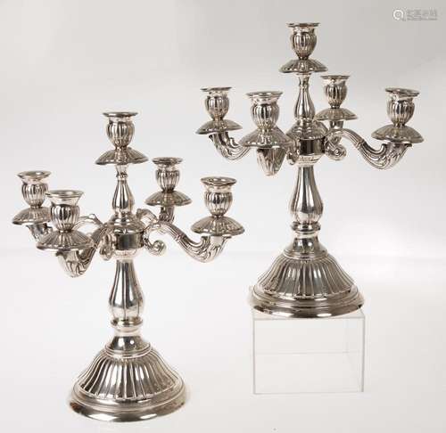 Pair of sterling silver 916 candlesticks 5 lights. Counterwe...