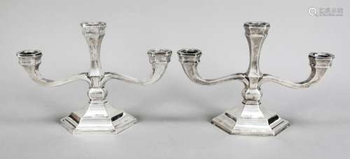 Pair of three-flame candlesticks,