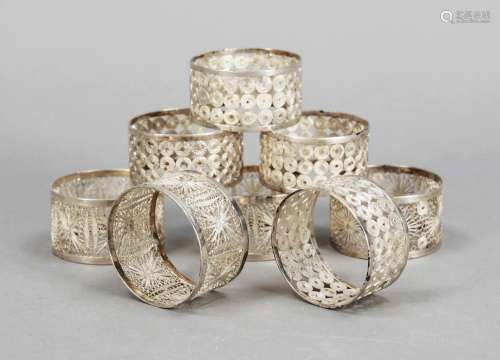 Eight napkin rings, 20th century,