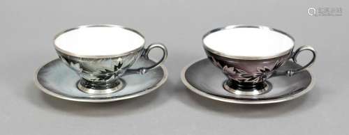 Two demitasse cups with saucers, T