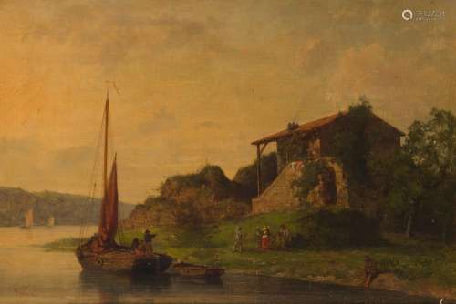FAXON (XIXème)
Paysage fluvial animé
Huile sur toile signée ...