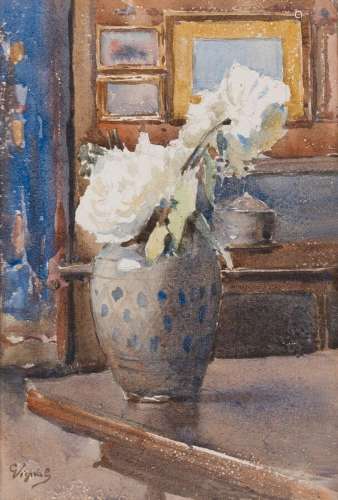 Pierre VIGNAL (1855-1925)
Roses blanches dans un vase
Aquare...