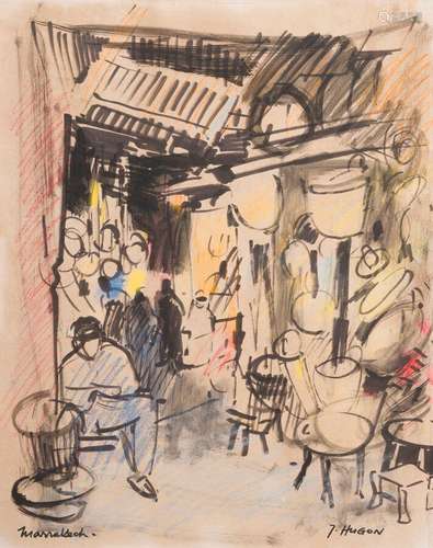 Jean HUGON (1919-1990)
Marrakech
Dessin au lavis et craies d...