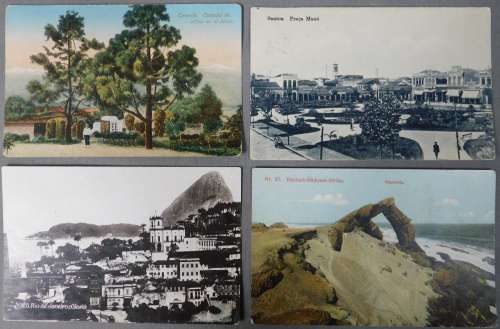 4 Postkarten ueber 100 Jahre alt. 3 x mit Briefmarken.