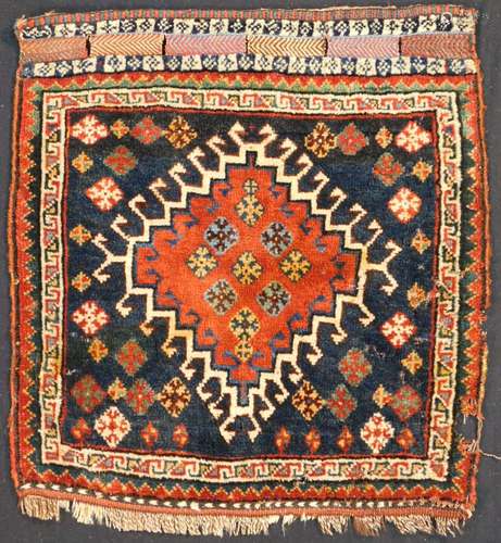 Khamseh Teppich. Taschenfront. Stammesteppich, antik.